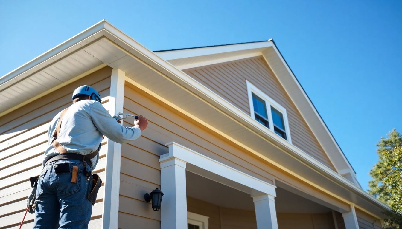 Siding contractor installing durable vinyl siding on a home's exterior enhances curb appeal and protection.