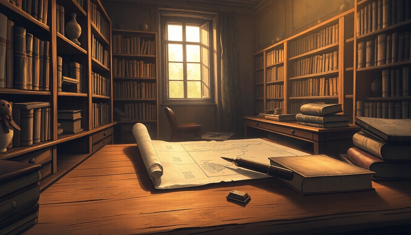 Vintage 17th-century study with dusty books and parchment, warm lighting, scholarly atmosphere