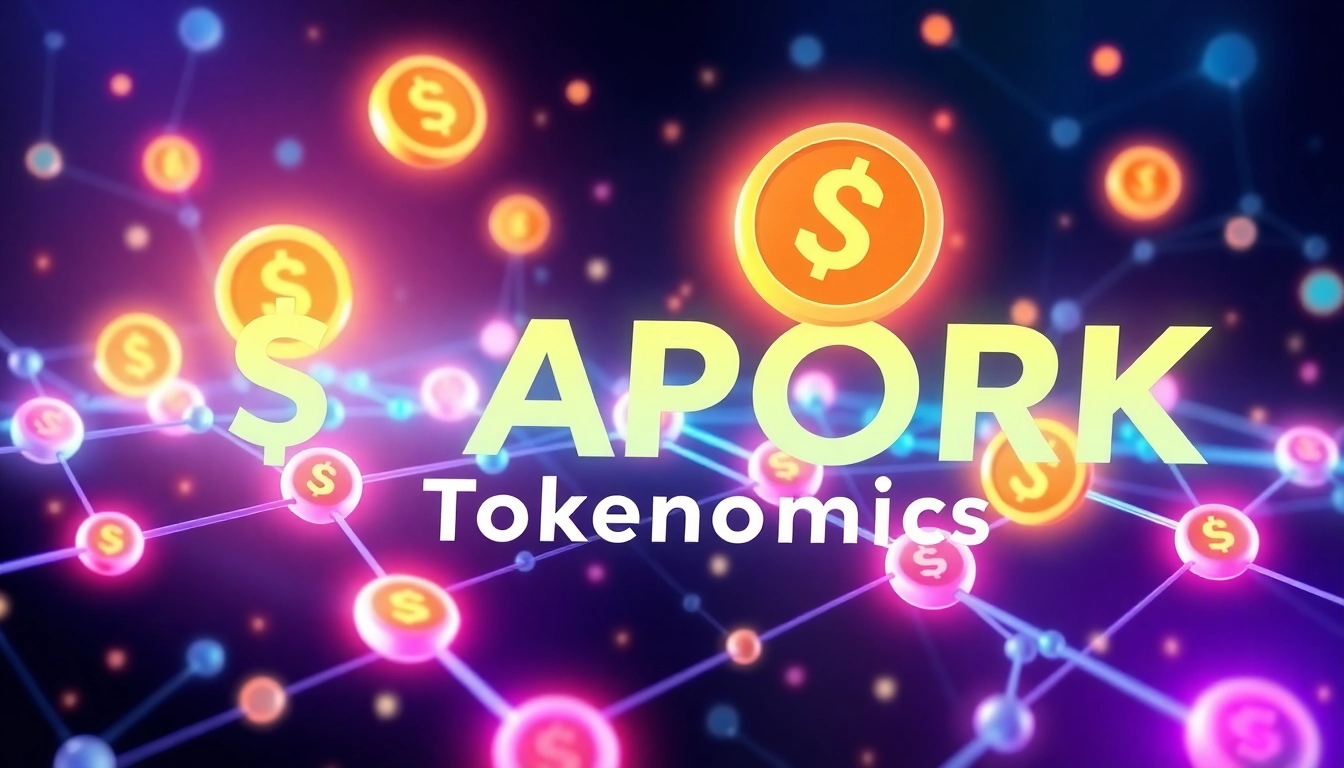 Visual depicting APORK Tokenomics with multi-chain crypto tokens and GambleFi elements for