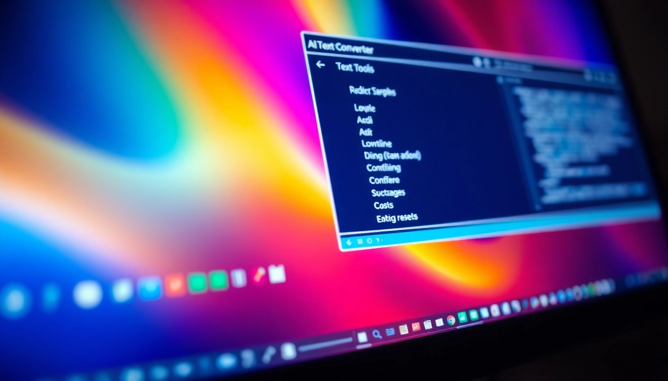 High-tech workspace featuring AI text converter tools for effortless content rewriting and