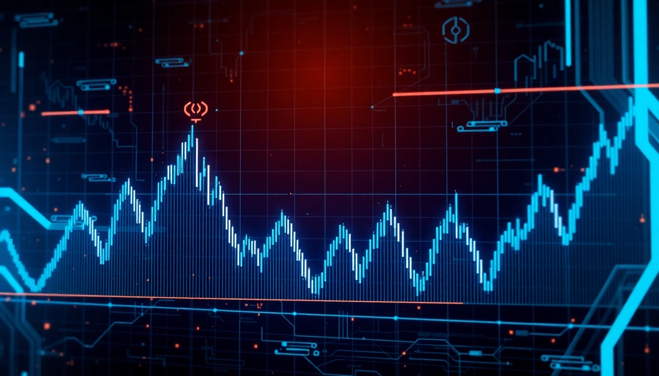 High-tech visualization of aicoin data analysis with market charts and AI elements emphasizes